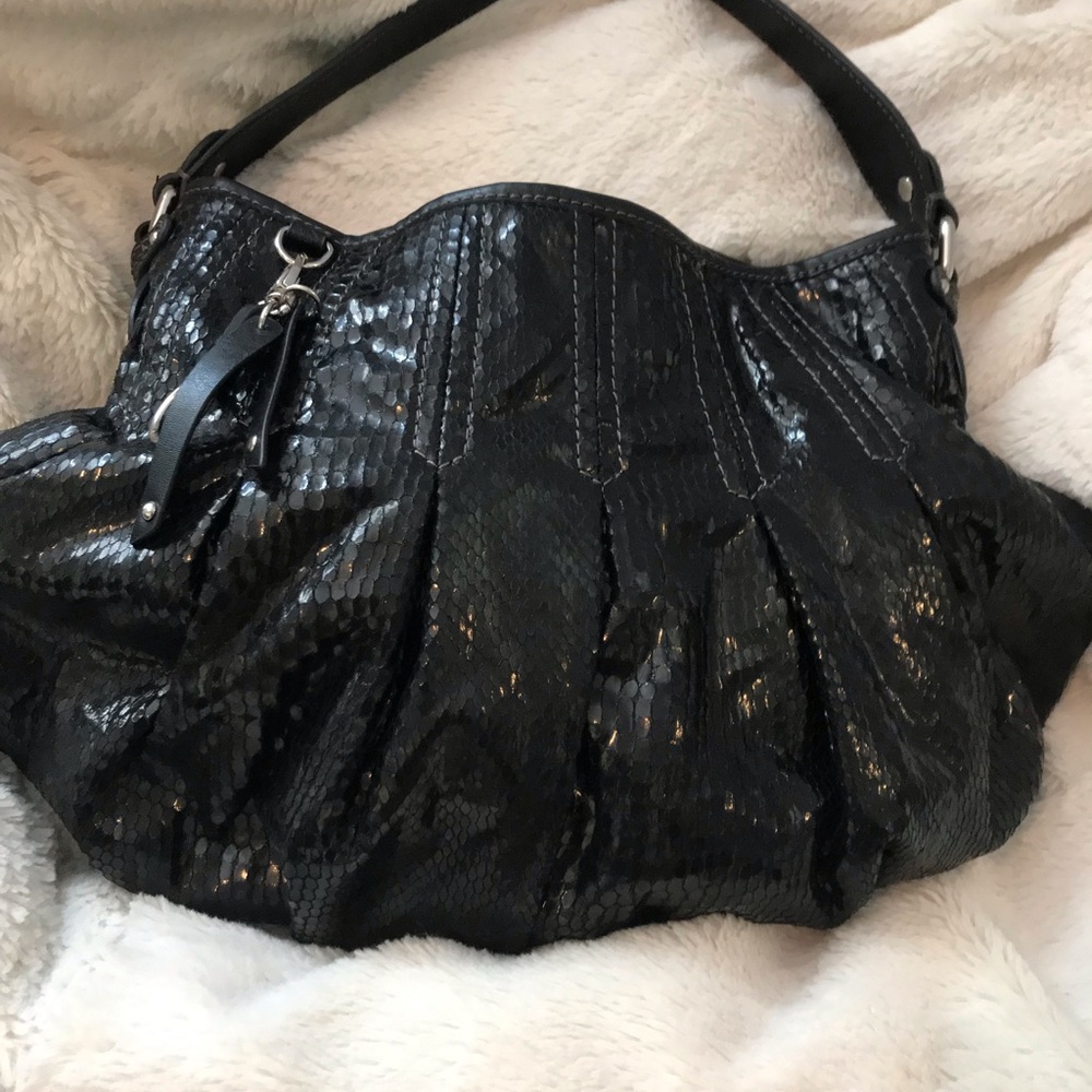 Nine West Black Faux Snakeskin Satchel